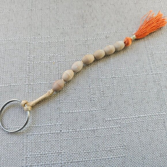 Keychain Real wood Beads Handmade 7 Beads Orange Tassel Keys Holder - Picture 11 of 11